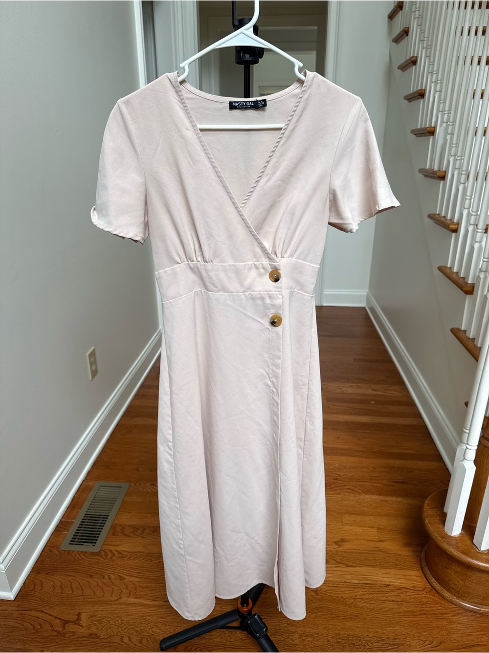 Nasty Gal Pale Blush Wrap-Style Midi Dress